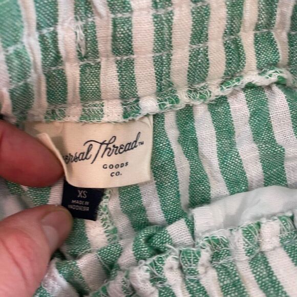 Universal Thread Shorts Womens Linen Blend Elastic Waist Green Striped XS - Picture 3 of 8